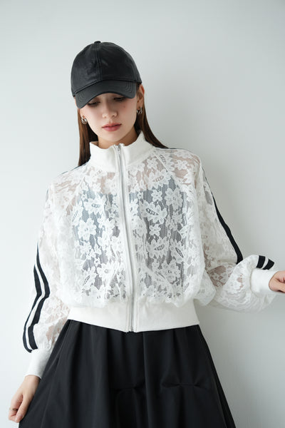 レース袖ラインブルゾン　WHITE