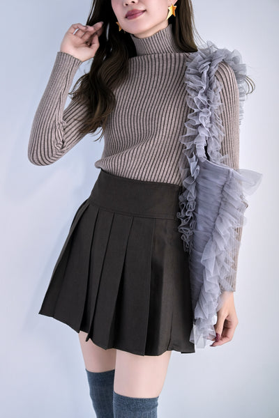 ヘザーツイルプリーツミニスカート　BROWN