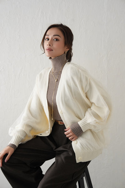 チュールドッキングカーディガン　IVORY