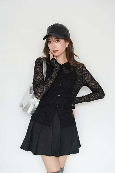 ストレッチレースシャツ　BLACK