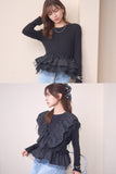 2wayフリルニットトップス　BLACK