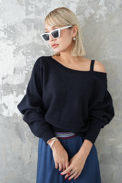 ワンショルKNITプルオーバー　NAVY
