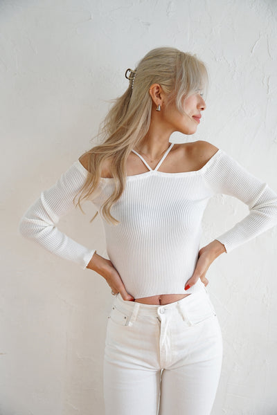 オフショルホルタープルオーバー White