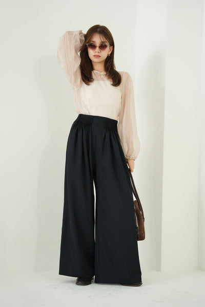 ピンタックワイドパンツ　NAVY