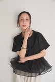 レースオーガンジーフリルトップス　BLACK
