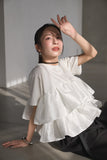 【残りわずか！】ドッキングフリルTシャツ　WHITE