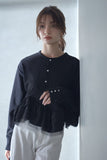 カットジョーゼットフリルトップス　BLACK
