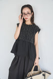 カットジョーゼットフリルトップス　BLACK