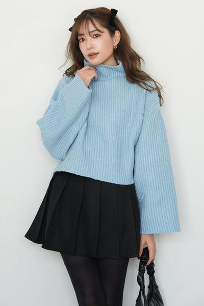 ヘザーツイルプリーツミニスカート　BLACK