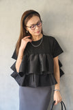 【残りわずか！】ドッキングフリルTシャツ　BLACK