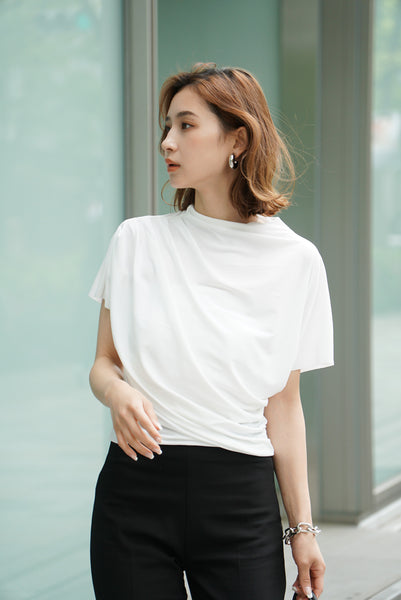 アシンメトリードレーププルオーバー White