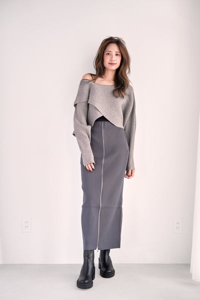 フロントZIPニットスカート Charcoalgrey