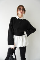 裾バルーンドッキングニットトップス　BLACK