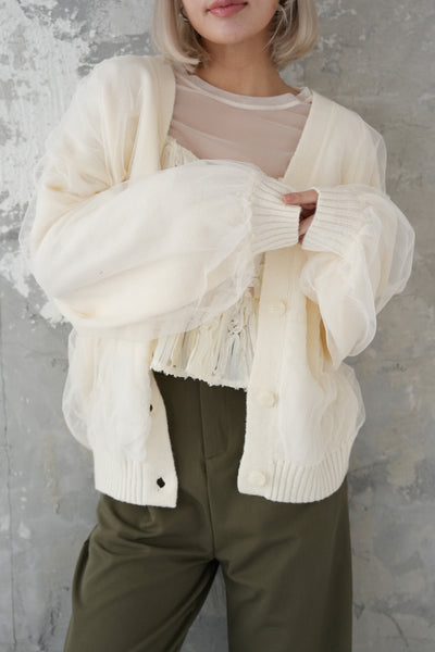 チュールドッキングカーディガン　IVORY