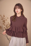 フリルティアードニットトップス　BROWN