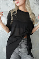 フロントシャーリングTシャツ　BLACK