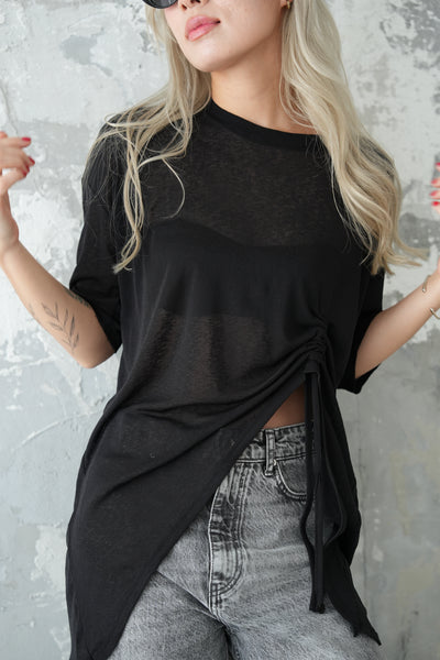 フロントシャーリングTシャツ　BLACK