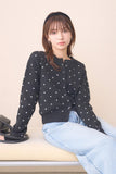 ドットクルーネックカーディガン　BLACK