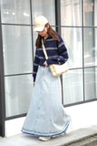 切りっぱなしDENIMロングスカート　BLUE
