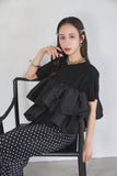 【残りわずか！】ドッキングフリルTシャツ　BLACK