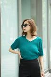 Vネックニットトップス Turquoise