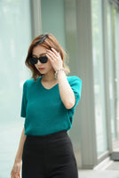 Vネックニットトップス Turquoise