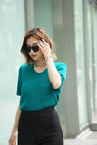Vネックニットトップス Turquoise