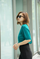 Vネックニットトップス Turquoise