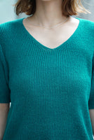 Vネックニットトップス Turquoise
