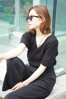 Vネックニットトップス Black