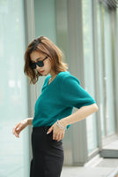 Vネックニットトップス Turquoise