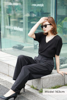 Vネックニットトップス Black