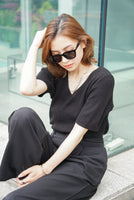 Vネックニットトップス Black