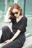 Vネックニットトップス Black