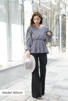Vネックボリュームスリーブブラウス Gray