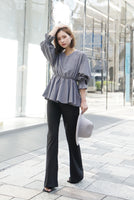 Vネックボリュームスリーブブラウス Gray