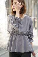 Vネックボリュームスリーブブラウス Gray