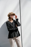 Vネックボリュームスリーブブラウス Black
