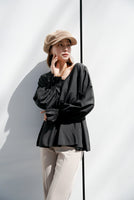 Vネックボリュームスリーブブラウス Black