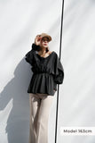 Vネックボリュームスリーブブラウス Black