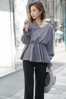 Vネックボリュームスリーブブラウス Gray