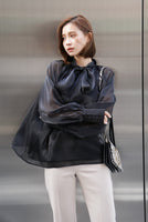 シャイニーリボンブラウス Black