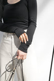 デザインカット リブ トップス Black