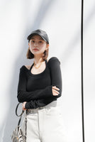 デザインカット リブ トップス Black