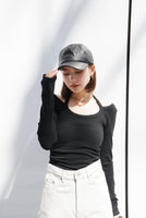 デザインカット リブ トップス Black