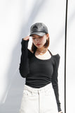 デザインカット リブ トップス Black