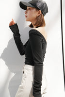 デザインカット リブ トップス Black