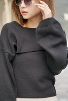 レイヤードニットトップス Black