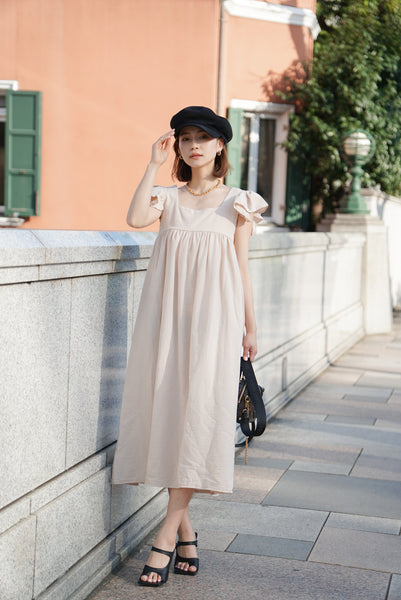 袖フリルワンピース Beige